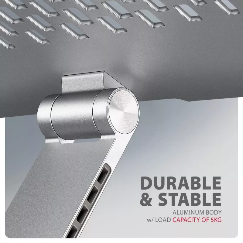 AXAGON STND-LR 360° Rotierender Aluminium-Notebookständer für 10 inch-17 inch Laptops, Silber