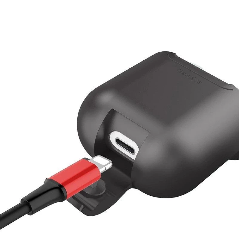 Baseus Apple 2in1 Silikon Schutzhülle und kabelloses Ladegerät für AirPods Schwarz