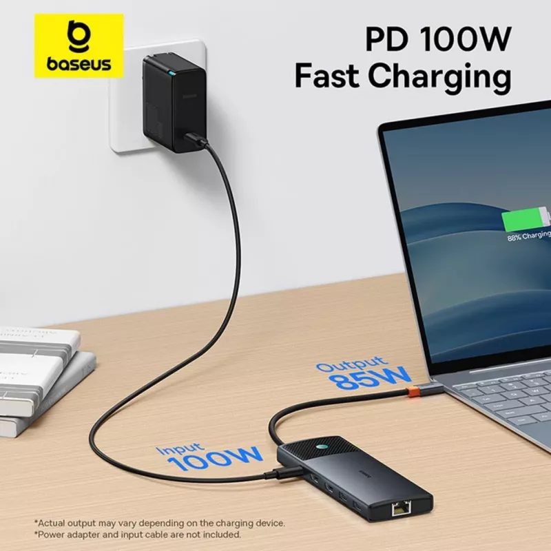 Baseus Metal Gleam Series 10-in-1 USB-C Hub USB-C auf USB-C PD / USB-C / 3x USB-A / 2x HDMI / RJ-45 / SD / TF - Schwarz