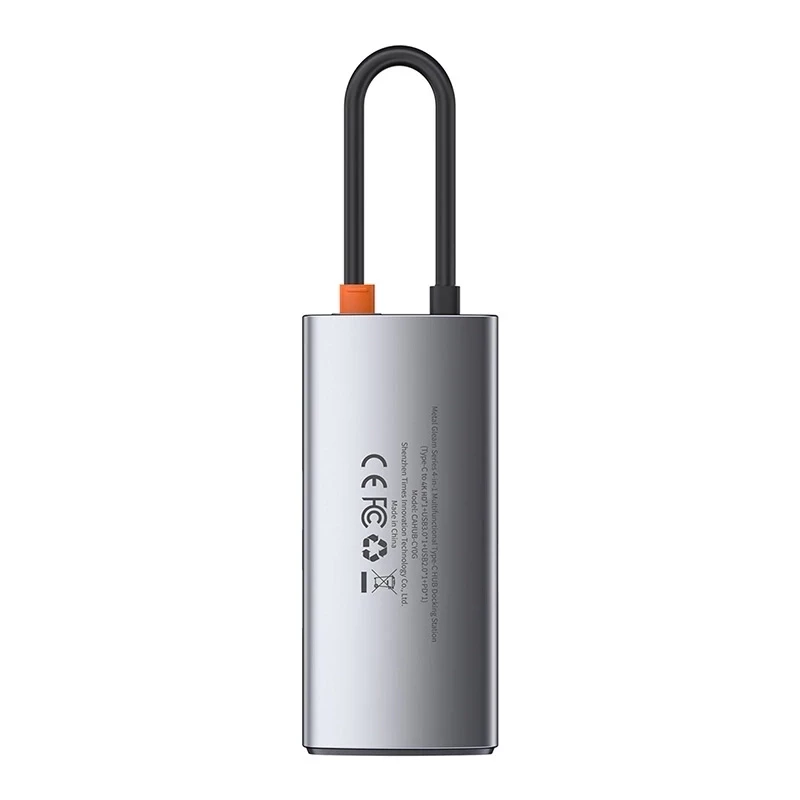 Baseus Metal Gleam Series 4-in-1 USB-C Hub, USB 3.0 + USB 2.0 + HDMI + USB-C PD, Silber