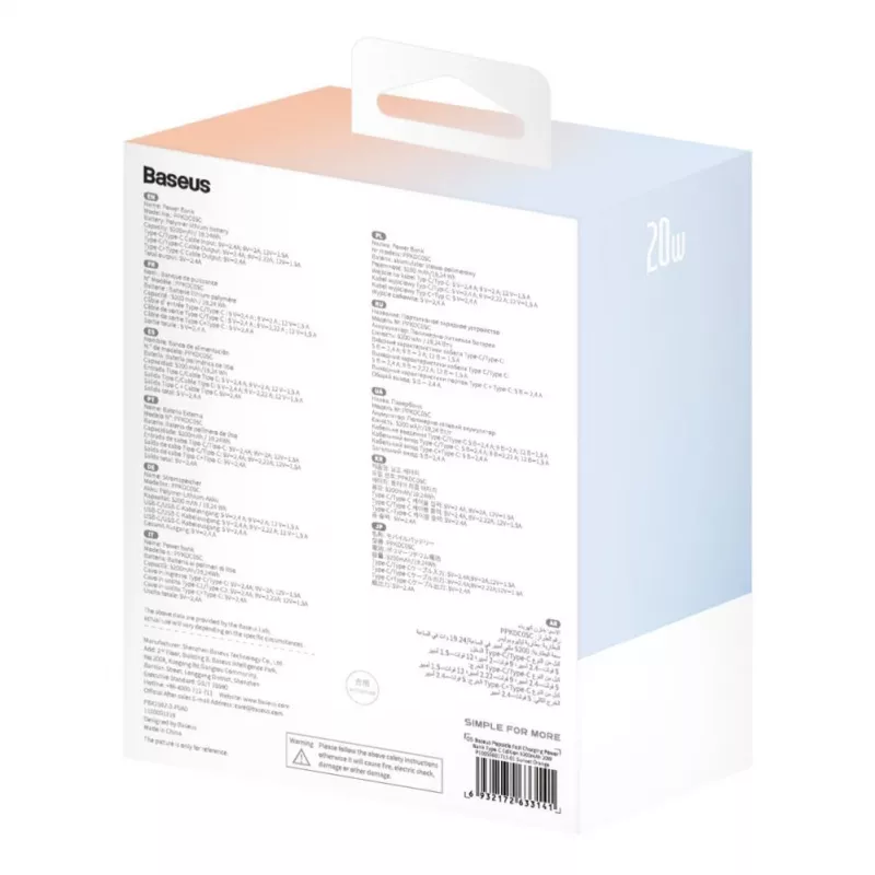Baseus Popsicle 5200mAh 20W Powerbank mit integriertem Lightning-Kabel und weißem USB-C auf USB-C 60W 30cm Kabel - Blau-Orange
