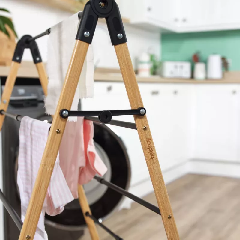 Beldray LA00000051EU7 Bamboo Clothes Airer - Folding A-Frame, 7m Drying Space, 12 Rails, 2 Tiers, Natural Bamboo