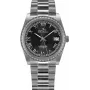 BELLEVUE H1 Damen Quarzuhr 35mm silbernes Zifferblatt schwarzes Lederarmband