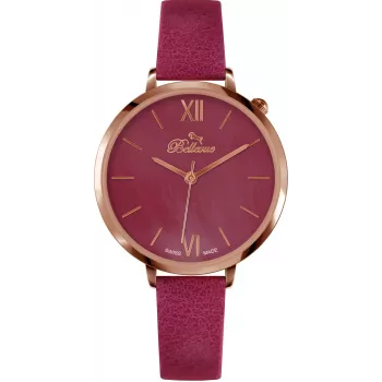 BELLEVUE Woman B50 35mm Quarz-Analoguhr silbernes Zifferblatt schwarzes Lederarmband