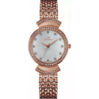 BELLEVUE Woman D50 32mm Quarz Analoguhr silbernes Zifferblatt schwarzes Lederarmband