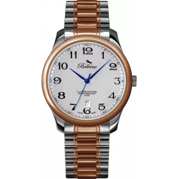 BELLEVUE Woman F2 35mm Quarzuhr silbernes Zifferblatt schwarzes Lederarmband