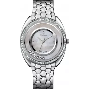 BELLEVUE Woman F51 Quarz-Analoguhr 33mm silbernes Zifferblatt schwarzes Lederarmband