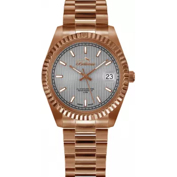 BELLEVUE Woman H28 30mm Quarz-Analoguhr Silbernes Zifferblatt Schwarzes Lederarmband
