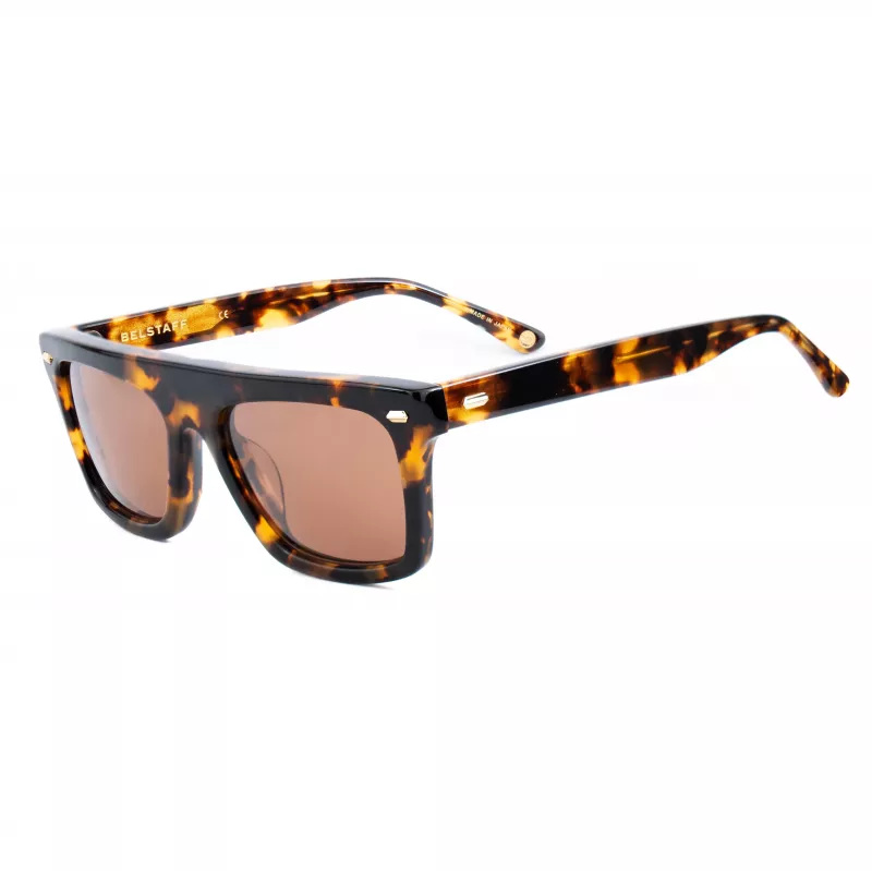 Belstaff Randford S153 Unisex-Sonnenbrille - Schwarzer Acetatrahmen, graue Polycarbonatgläser, 52 mm