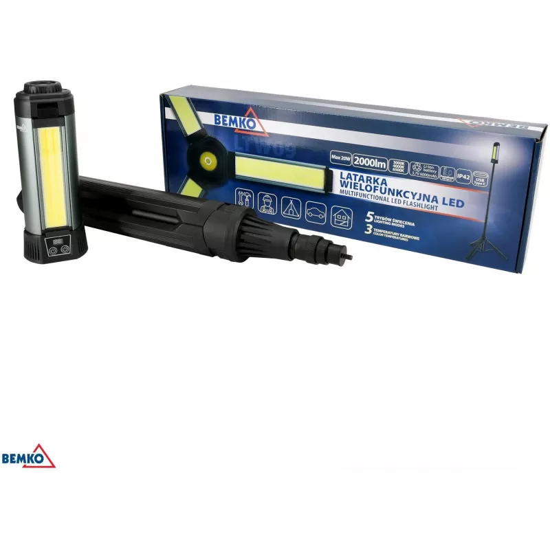 BEMKO C49-LTW09 Multifunktions-LED-Taschenlampe, 6000 mAh, IP42