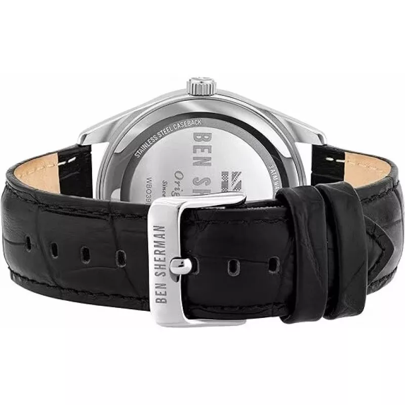 BEN SHERMAN Herrenuhr WB039UB 43mm Schwarzes Zifferblatt Schwarzes Armband aus Kunstleder