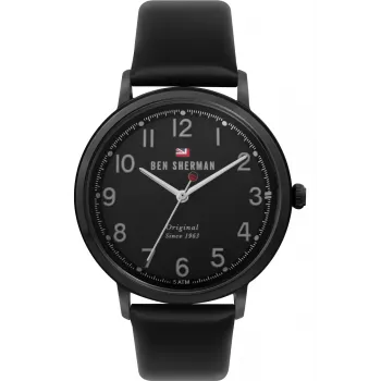 Ben Sherman WBS113BB Herren Analog Quarzuhr 43mm Schwarzes Zifferblatt Echtlederarmband