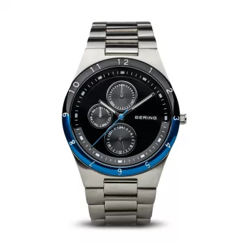 BERING Herren Classic Minimalist Quarzuhr 39mm Titanium Case Blue Dial Grey Stainless Steel Mesh Strap 32339-702