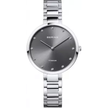 BERING Damen Classic Collection Quarzuhr 34mm blaues Sunray-Zifferblatt silbernes Milanese-Mesh-Armband 11334-772