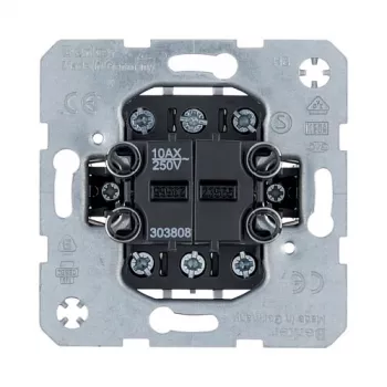 Berker 303808 Doppel-Wippschalter-Einsatz, Aus-/Wechsel, 2x 1-polig, 10 A, 250 V, Unterputz, halogenfrei