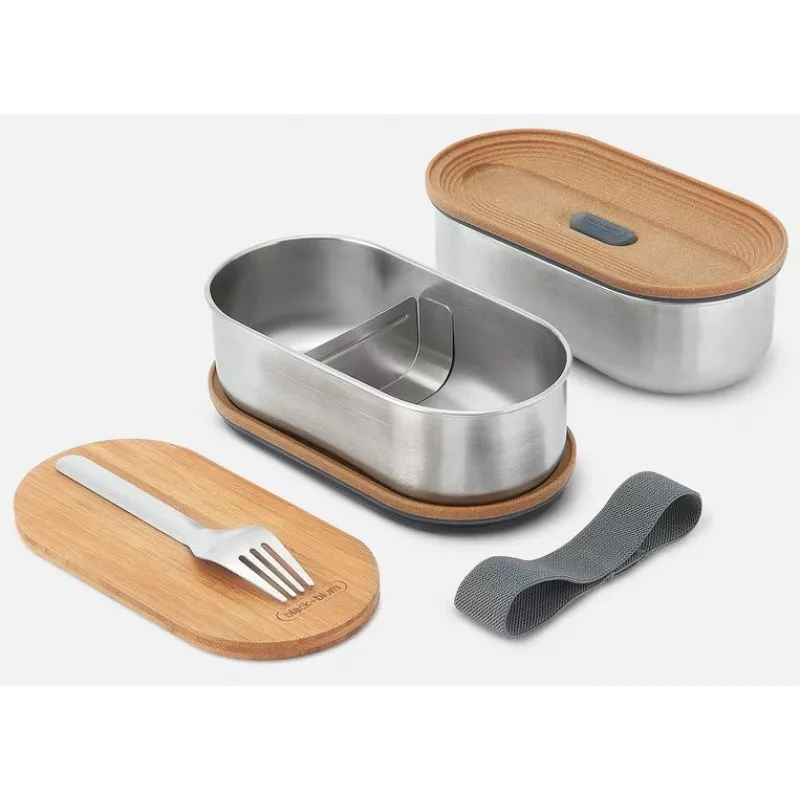black+blum Oval Box 0,5 L Vorratsbehälter mit Bambusdeckel und Edelstahlbasis