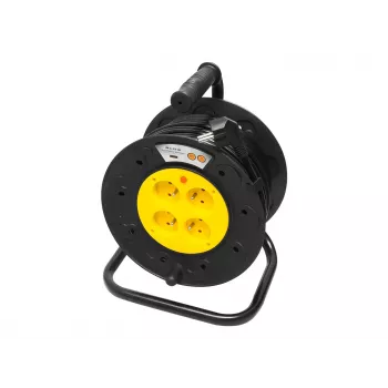 BLO PR-61 30m Kabeltrommel mit 4 Schutzkontakt-Steckdosen, Thermoschutz, 3x1,5mm² H05VV-F Kabel, IP20, 16A/230V, max. 3680W abgerollt