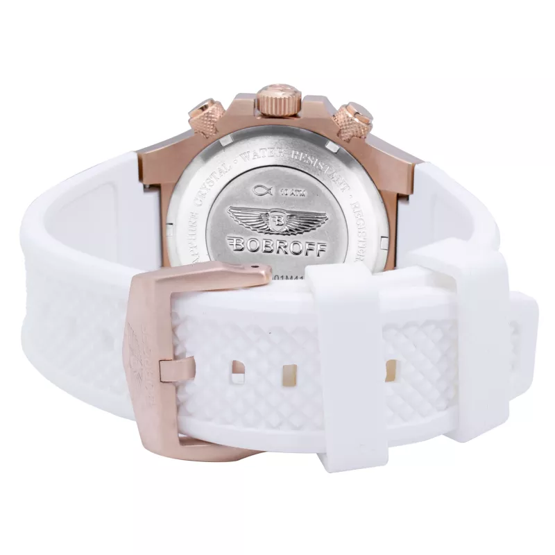BOBROFF BF1002M25 Unisex Quarz Analoguhr 43mm Edelstahl Schwarzes Zifferblatt Lederarmband