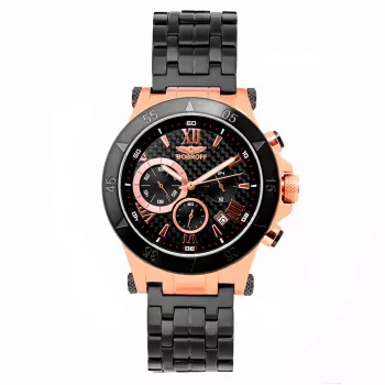 BOBROFF MAN BF1001M15M 44mm analoge Quarzuhr mit schwarzem Zifferblatt und Armband aus echtem Leder