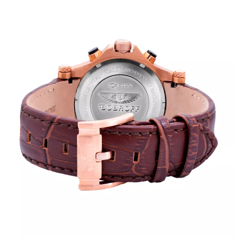 BOBROFF MAN BF1001M65 Analog-Quarz-Uhr 44mm Schwarzes Zifferblatt Lederarmband