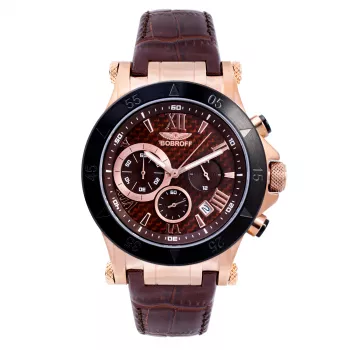 BOBROFF MAN BF1001M65 Analog-Quarz-Uhr 44mm Schwarzes Zifferblatt Lederarmband