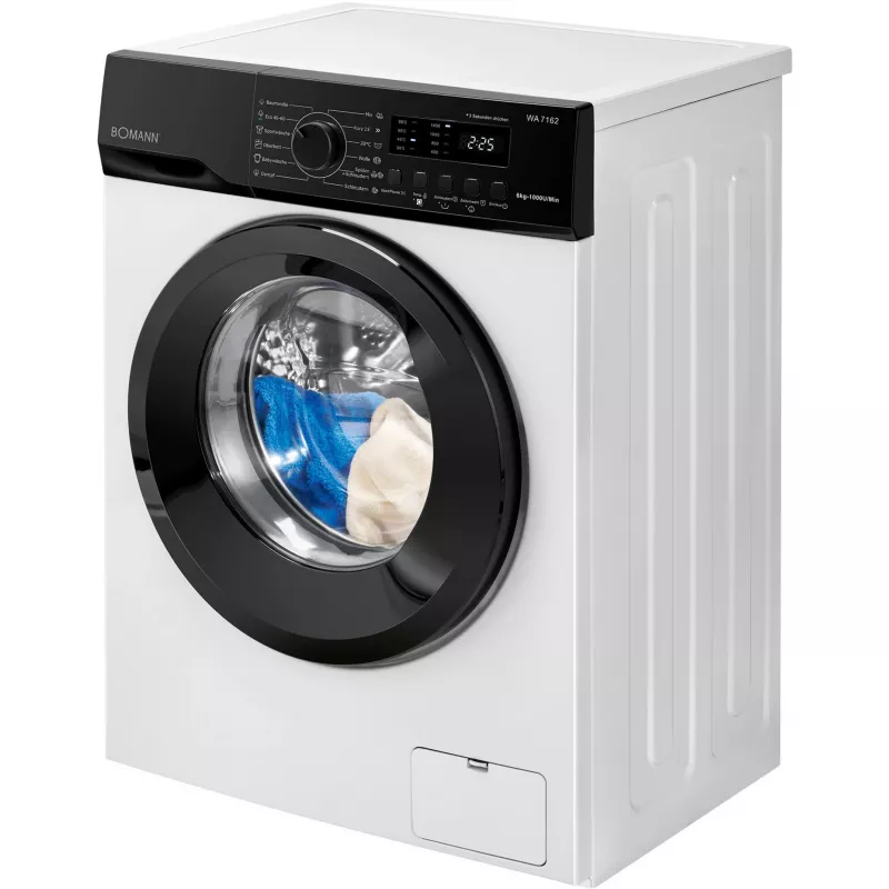 BOMANN WA 7162 Frontlader-Waschmaschine, 7 kg, 1400 U/min, Weiß/Schwarz