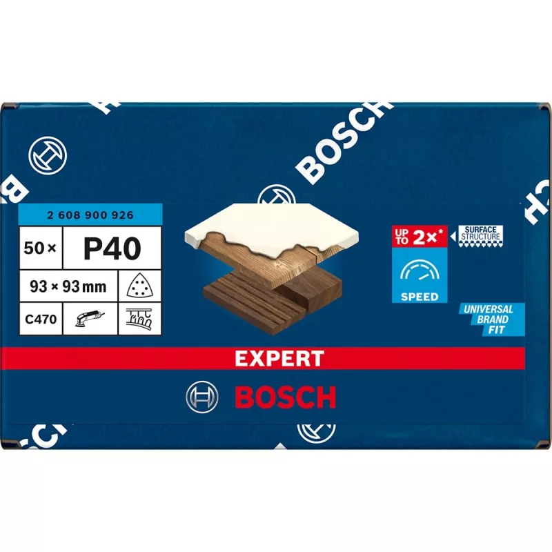 Bosch EXPERT C470 Dreieckschleifblatt 93x93mm Körnung 40, 50er-Pack für Delta-Schleifer 2608900926