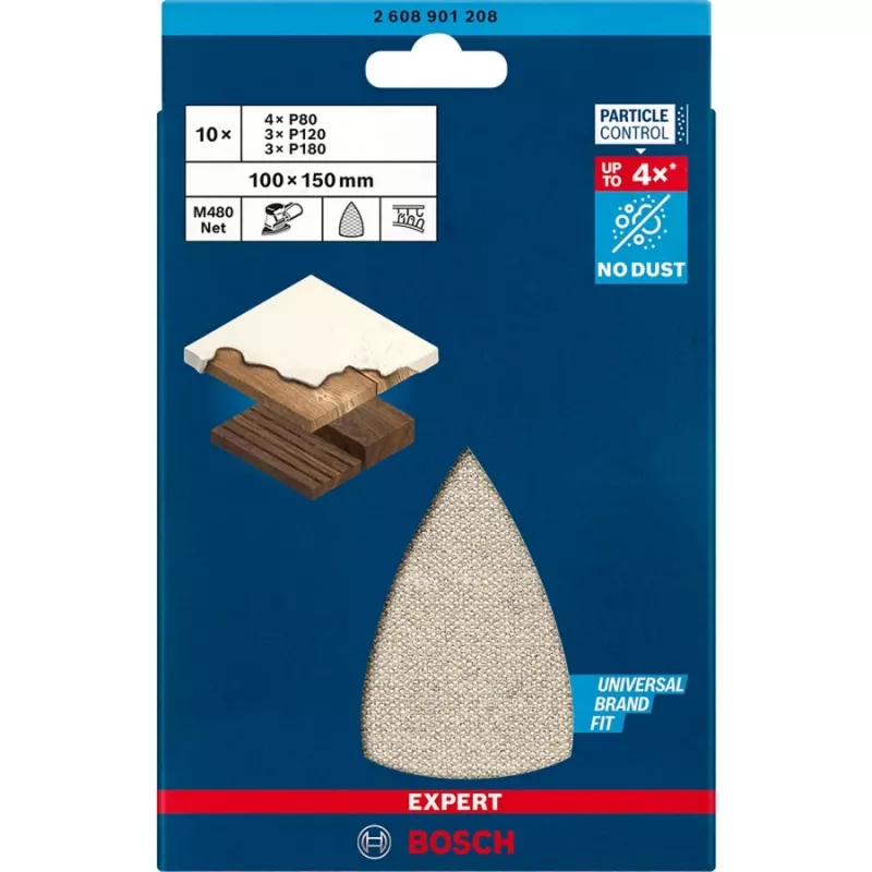 Bosch EXPERT M480 Schleifnetz-Set 100x150mm, Körnung P80/P120/P180, 10 Stück