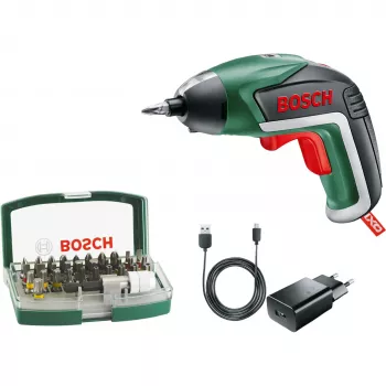 Bosch IXO 5 Akku-Schrauber mit 32-teiligem Bit-Set, 3,6V Li-Ion 1,5Ah, Grün/Schwarz
