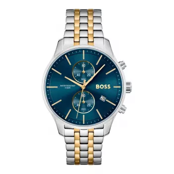 BOSS Herrenuhr 1513976 (42mm) – blaues Zifferblatt, braunes Lederarmband