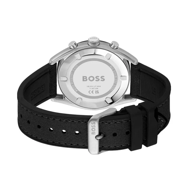 BOSS Herrenuhr 1514091 44mm blaues Zifferblatt braunes Lederarmband Chronograph Quarz