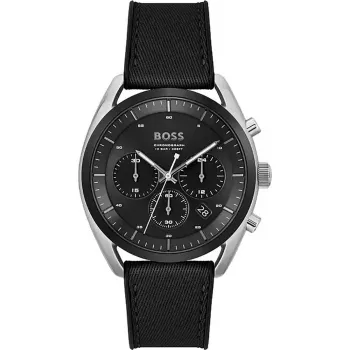 BOSS Herrenuhr 1514091 44mm blaues Zifferblatt braunes Lederarmband Chronograph Quarz
