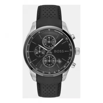BOSS Herrenuhr 1514224 (44,5 mm) Quarz-Chronograph Blaues Zifferblatt Braunes Lederarmband