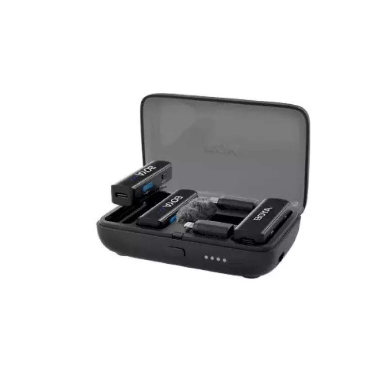 BOYA BOYALINK-TX kabelloses Mikrofonsystem, 2,4 GHz, 1 Empfänger und 2 Sender, ultralange Akkulaufzeit, Schwarz