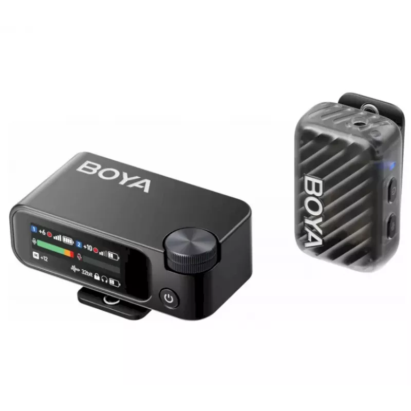 BOYA BOYAMIC 2-02 Drahtloses Mikrofonsystem 2,4GHz, KI-gestützte Geräuschunterdrückung, 2 Empfänger + 1 Sender (USB-C) Schwarz