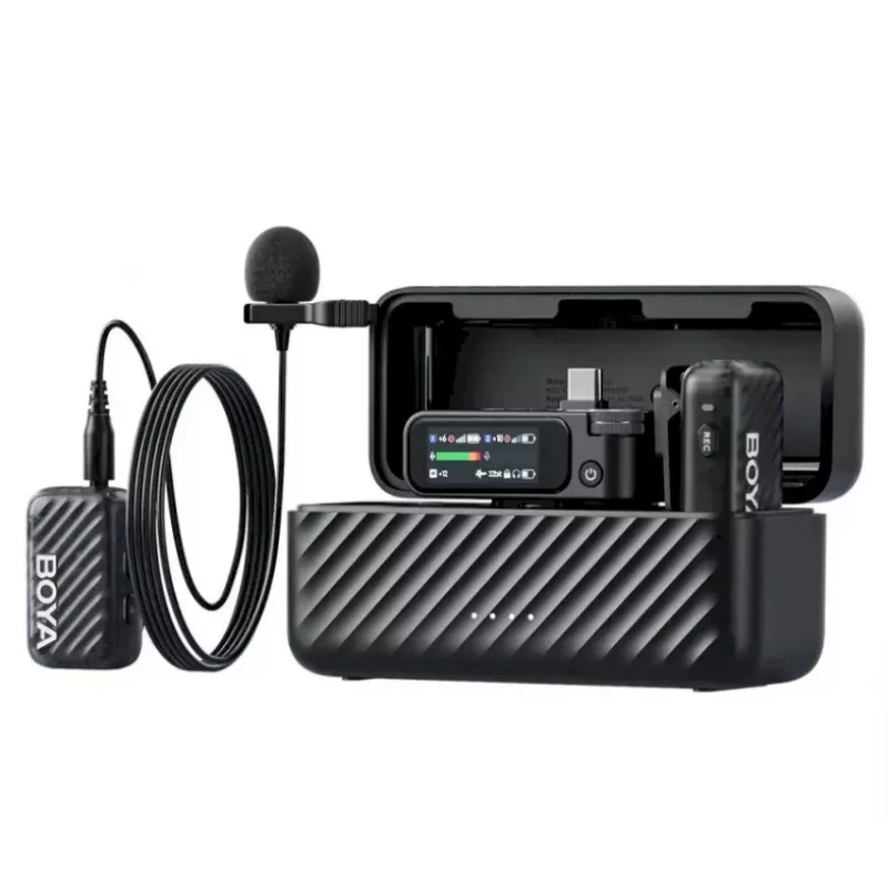 BOYA BOYAMIC 2-02 Drahtloses Mikrofonsystem 2,4GHz, KI-gestützte Geräuschunterdrückung, 2 Empfänger + 1 Sender (USB-C) Schwarz