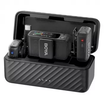 BOYA BOYAMIC 2-02 Drahtloses Mikrofonsystem 2,4GHz, KI-gestützte Geräuschunterdrückung, 2 Empfänger + 1 Sender (USB-C) Schwarz