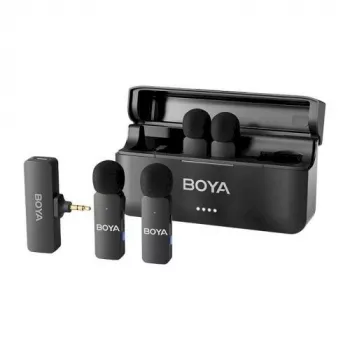 BOYA BY-V4 Drahtloses Mikrofonsystem 2,4GHz mit 4 Sendern und 1 Empfänger (3,5mm Anschluss) Schwarz