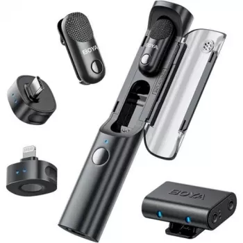 BOYA Magic-02 schnurloses Mikrofon-Headset 2,4GHz USB-C/Lightning/3,5mm Schwarz