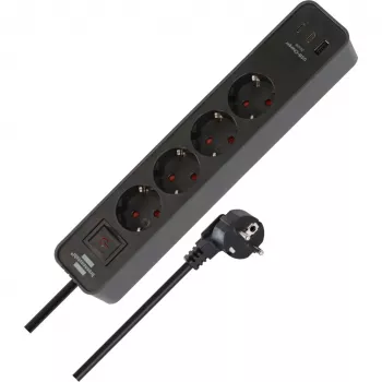 Brennenstuhl Ecolor Steckdosenleiste 4-fach mit 2x USB-C, 1x USB-A, 1,5m Kabel, Sicherheitsschalter, Schwarz/Anthrazit