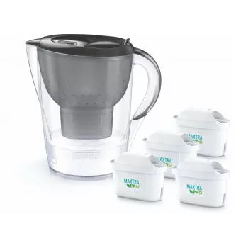 Brita Marella+ Wasserfilterkrug mit 4 Maxtra Pro Power Kartuschen, 2,4L, Graphit