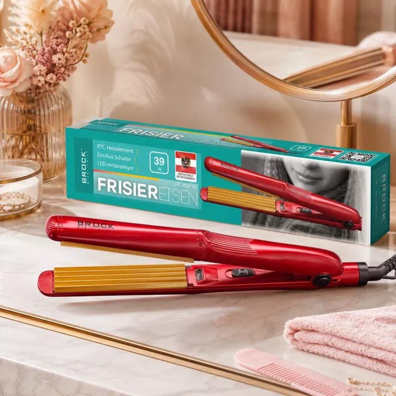Brock HC 2001 RD Keramik-Haarcrimper 25 W, Rot