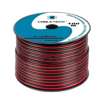 CABLETECH CCA Lautsprecherkabel 2,5 mm Schwarz-Rot 2-adrig Flachband Bulk-Rolle