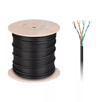 CABLETECH Kupfer-Computer-Kabel - UTP Cat5e Twisted Pair + Gel, 305 m, Schwarz, Außenbereich