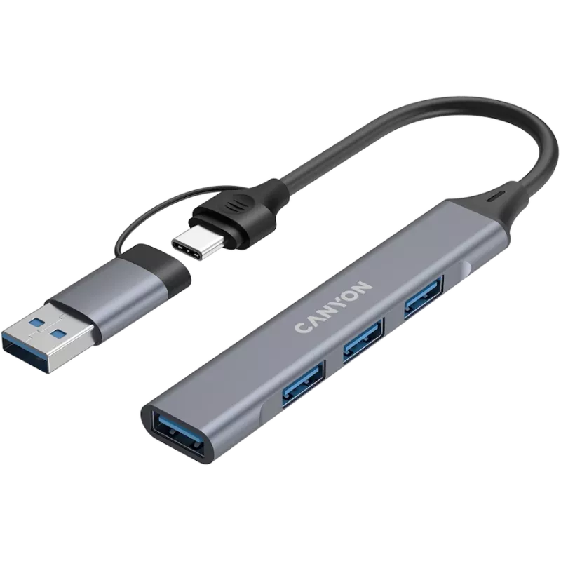 CANYON DS-02 4-in-1 USB-A/C Hub, Grau