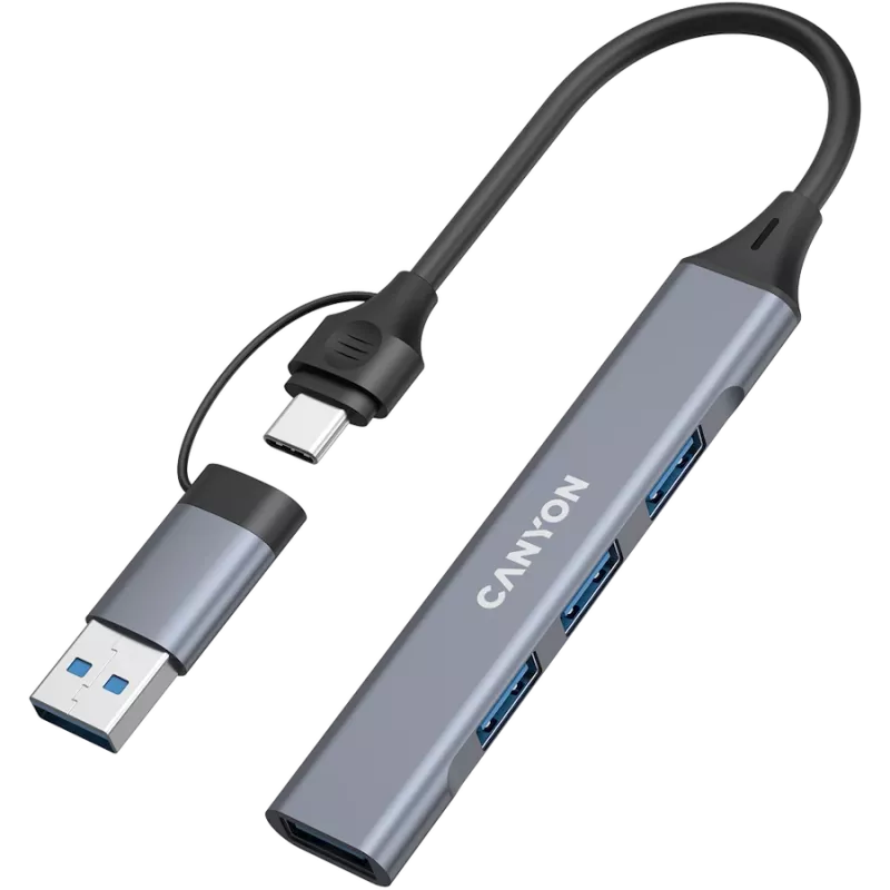 CANYON DS-02 4-in-1 USB-A/C Hub, Grau