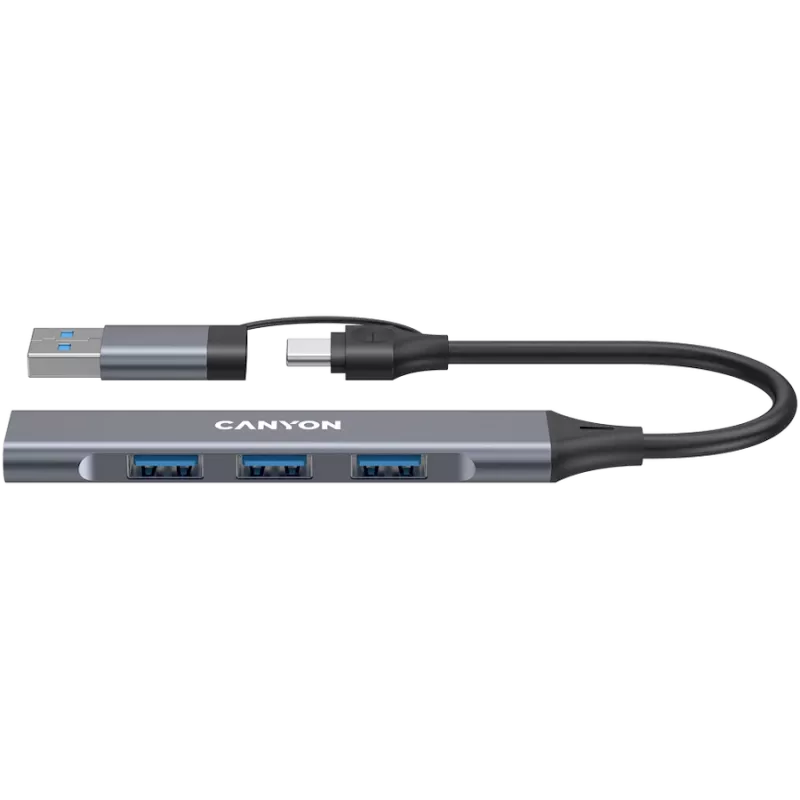 CANYON DS-02 4-in-1 USB-A/C Hub, Grau