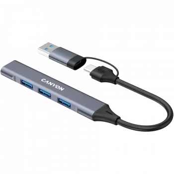 CANYON DS-02 4-in-1 USB-A/C Hub, Grau