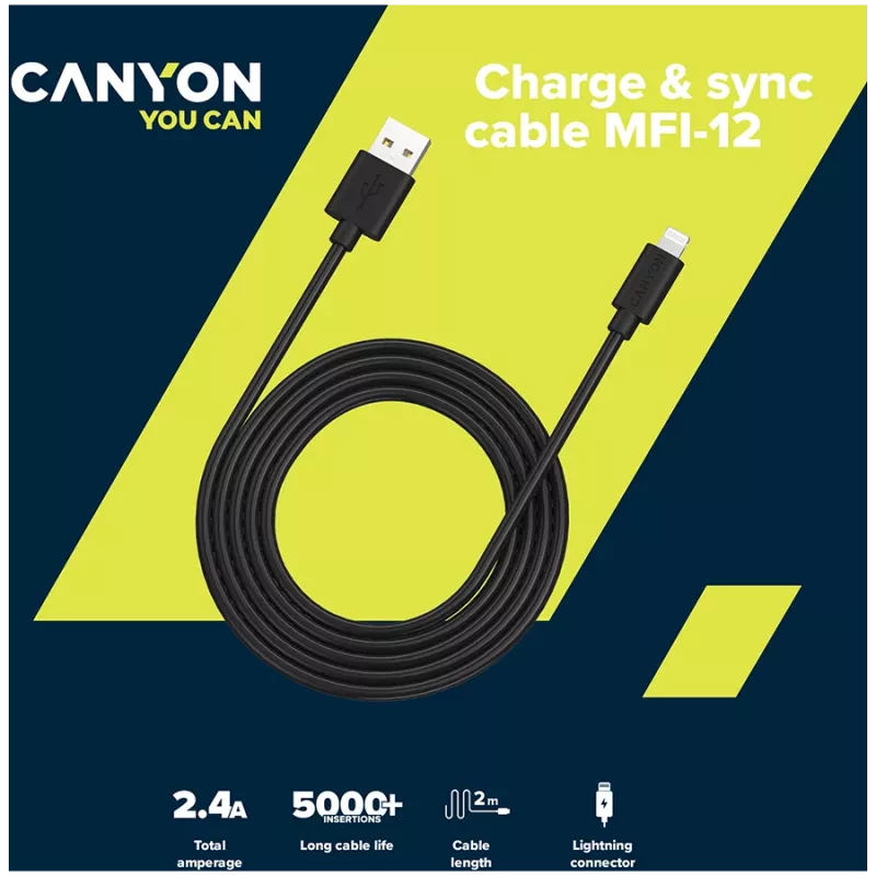 CANYON MFI-12 USB-A to Lightning Kabel 2m Weiß