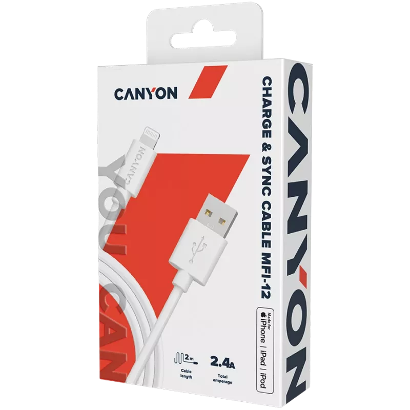 CANYON MFI-12 USB-A to Lightning Kabel 2m Weiß